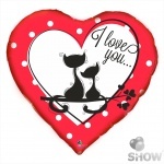 Шар фольгированый, 18" сердце "I love you" котята